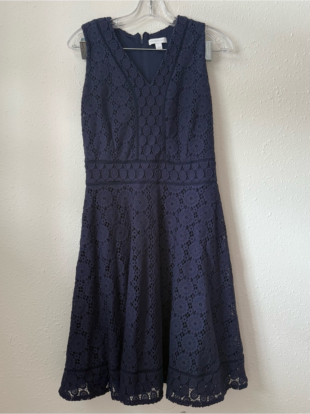 Charter Club navy blue lace dress v neck Small